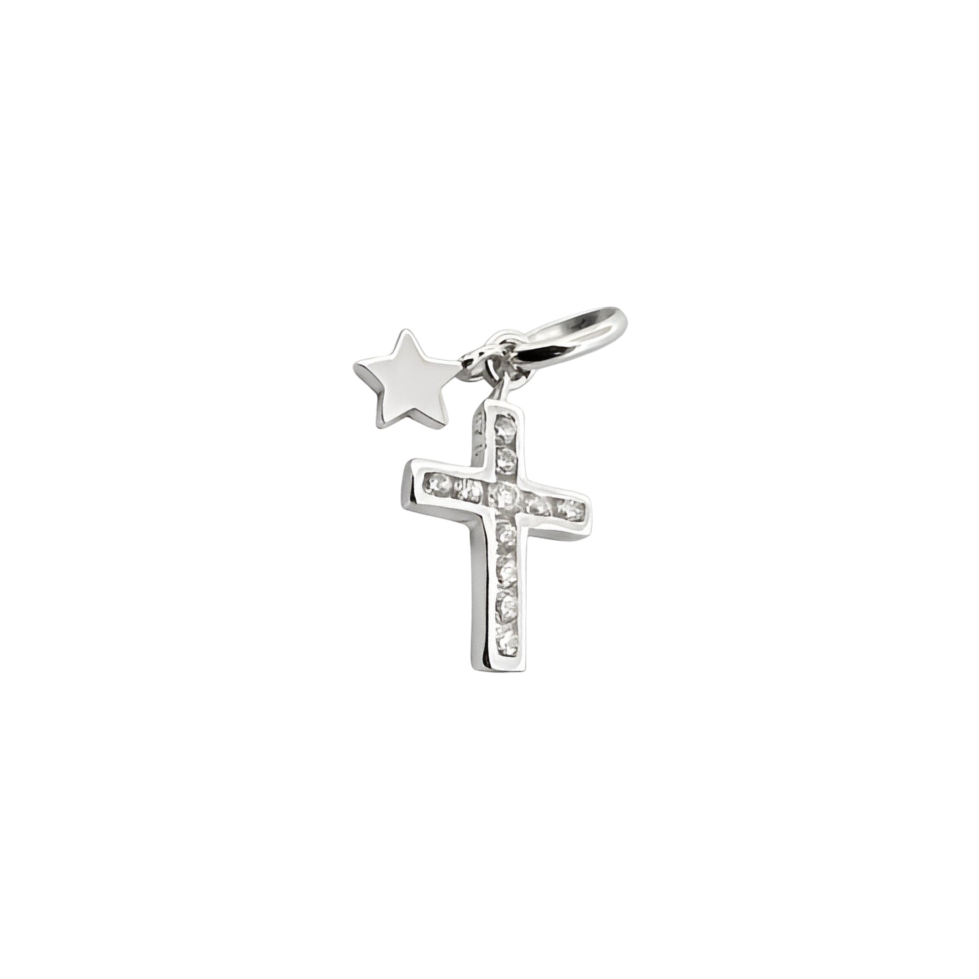 925 Sterling Silver Diamond Cross + Star Charm